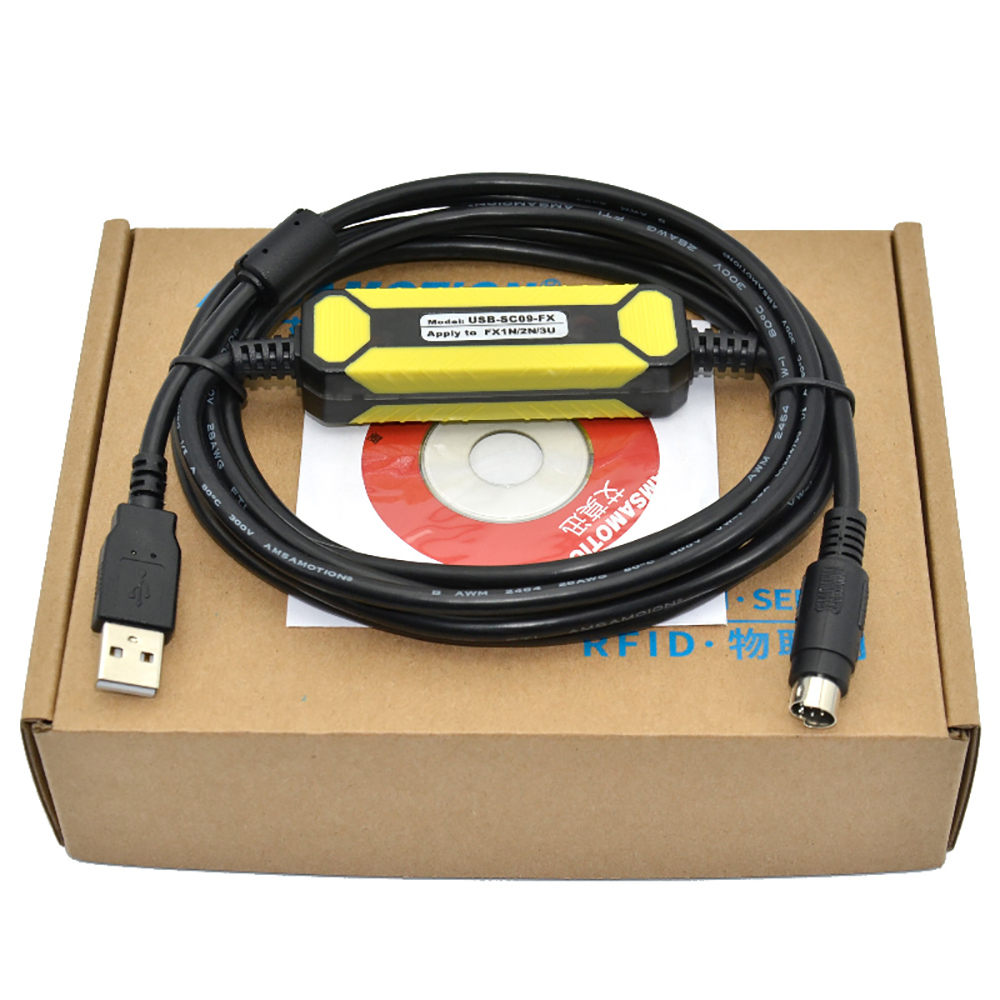 Amsamotion สายเคเบิลโปรแกรม USB-SC09-FX สําหรับ Mitsubishi PLC เข้ากันได้กับ FX-USB-AW FX2N FX1N FX0N FX0S FX1S FX3U