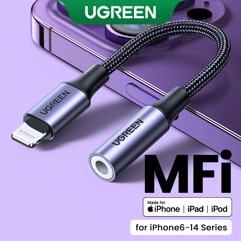 Ugreen 3.5 มม.แจ็คAUXสําหรับiPhone 14/14 plus/14 Pro/Pro MAX iPhone 7 8 plus XR Xs MAX 3.5 หูฟังอะแด
