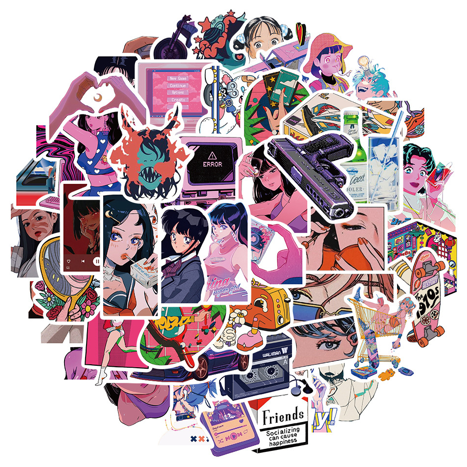 สติกเกอร์ ลายการ์ตูนอนิเมะ สําหรับติดตกแต่งหมวกกันน็อค กีตาร์ แล็ปท็อป กระเป๋าเดินทาง หมวกกันน็อค 50 ชิ้น