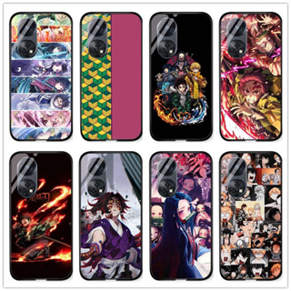 เคสโทรศัพท์มือถือกระจกนิรภัย แบบแข็ง กันกระแทก ลายการ์ตูนอนิเมะ Demon Slayer: Kimetsu No Yaiba สําหรับ Reno 8t 5g 8t 4g