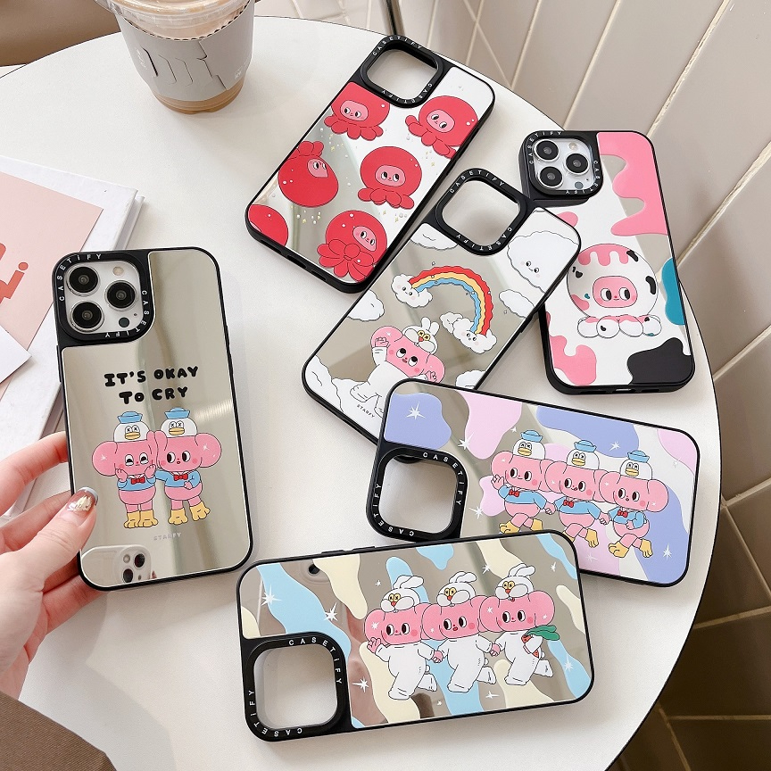 Octopus Elephant Mirror เคส iPhone สําหรับ iPhone 14 13 Pro Max Plus Mirror Case กันกระแทก TiFY อะคร