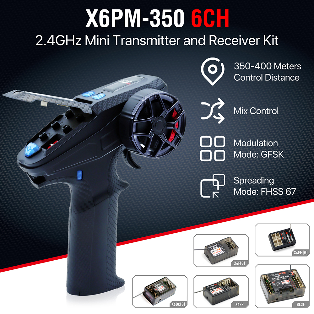 DumboRC X6PM-350 6CH 2.4GHz วิทยุเครื่องส่งสัญญาณและตัวรับสัญญาณชุด,ระยะไกล 350-400m รีโมทคอนโทรลสําหรับรถ RC ถังเรือ (รุ่น Gyro ตัวเลือก)