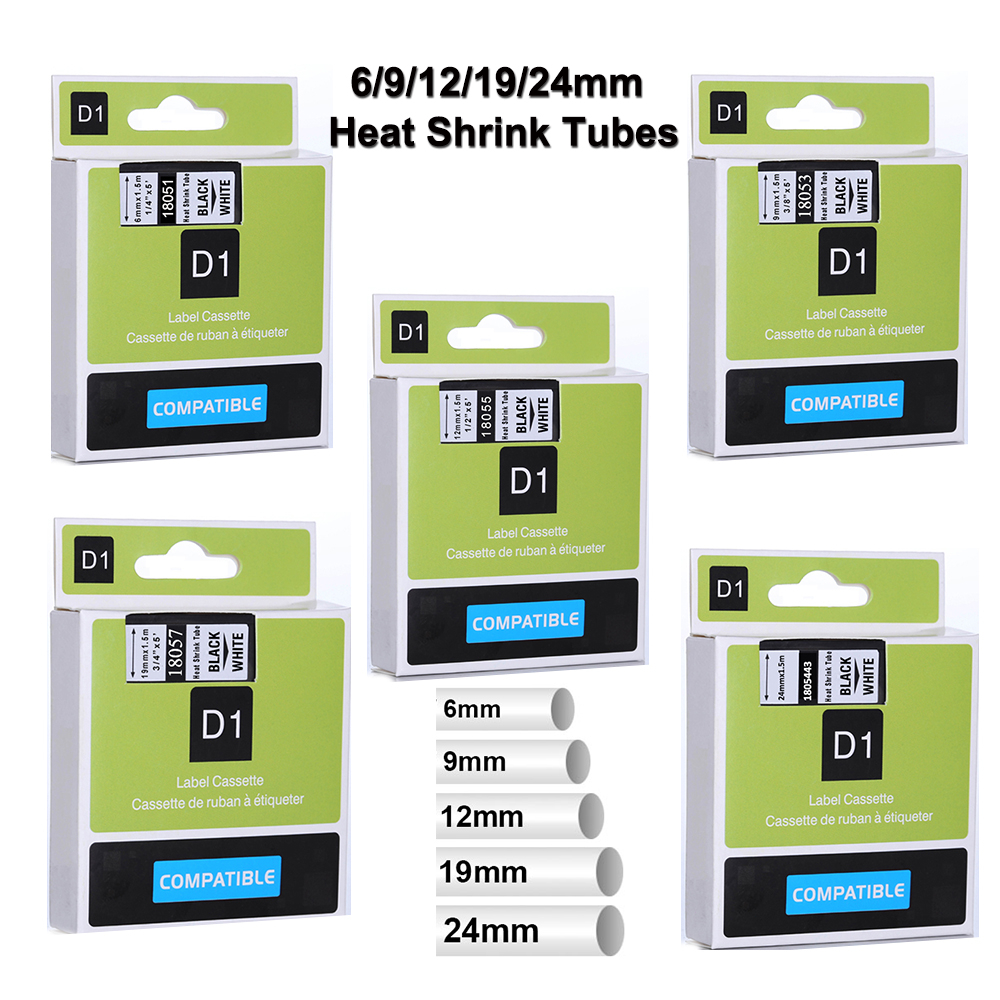 ฉลากท่อหดความร้อน 6 9 12 19 24 มม. 18051 18053 18055 สําหรับ DYMO D1 18057 1805443 เครื่องพิมพ์ฉลาก 