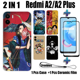 2 IN 1 เคสโทรศัพท์มือถือเซรามิค กันรอยหน้าจอ ทรงโค้ง ลายวันพีช สําหรับ Redmi A2 A2 Plus