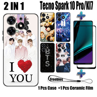 2 IN 1 เคสโทรศัพท์มือถือ เซรามิค กันรอยหน้าจอ ทรงโค้ง ลาย BTS สําหรับ Tecno Spark 10 Pro KI7