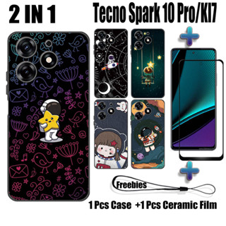 2 IN 1 เคสโทรศัพท์มือถือ เซรามิค กันรอยหน้าจอ ทรงโค้ง ลาย NASA สําหรับ Tecno Spark 10 Pro KI7