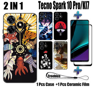 2 IN 1 เคสโทรศัพท์มือถือ เซรามิค กันรอยหน้าจอ ทรงโค้ง ลายนารูโตะ สําหรับ Tecno Spark 10 Pro KI7