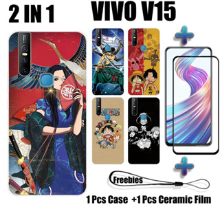 2 IN 1 เคสโทรศัพท์มือถือ เซรามิค กันรอยหน้าจอ ทรงโค้ง ลายวันพีช สําหรับ VIVO V15