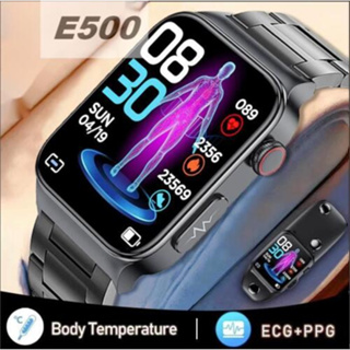 นาฬิกาข้อมือสมาร์ทวอทช์ E500 ECG PPG HRV PTT วัดความดันออกซิเจนในเลือด น้ําตาลในเลือด