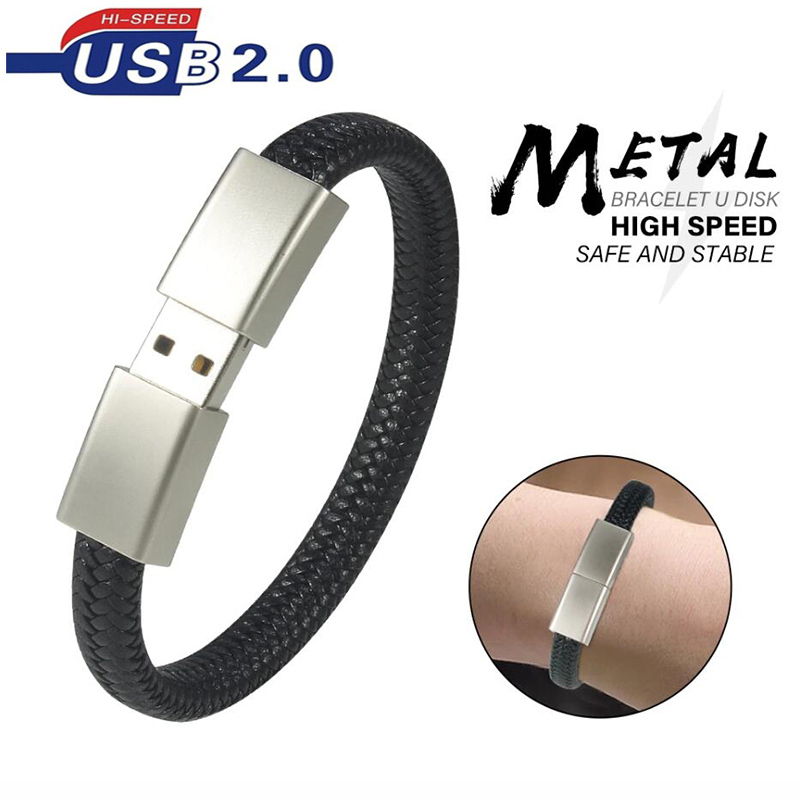 สร้อยข้อมือแฟลชไดรฟ์ USB2.0 64GB 32GB 16GB สายรัดข้อมือสีดําไดรฟ์ปากกา Creative Memory Stick