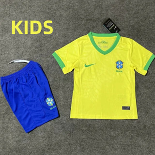 เสื้อกีฬาแขนสั้น ลายทีมชาติฟุตบอล Brazil 2023/24 ชุดเยือน สําหรับเด็ก