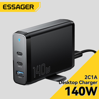 Essager FY 140W GaN ที่ชาร์จ 2 Type c+USB 3 พอร์ต ชาร์จเร็ว รองรับโปรโตคอล PD QC PPS เข้ากันได้กับโทรศัพท์มือถือ แล็ปท็อป ชาร์จเร็ว