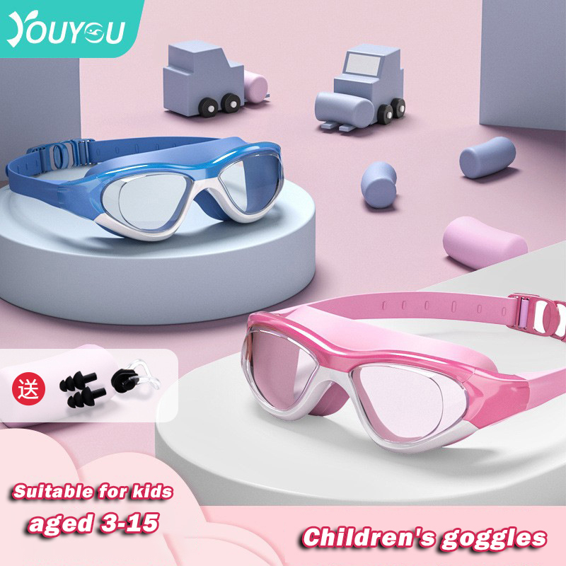 Youyou แว่นตาว่ายน้ํา สําหรับเด็ก อายุ 3-15 ปี ทุกเพศ กันน้ํา ป้องกันหมอก ฟรีที่อุดหู และคลิปหนีบจมูก