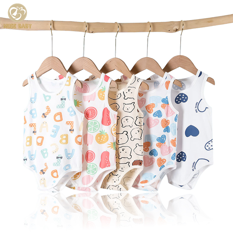 ชุดบอดี้สูทแขนกุด ผ้าฝ้าย ระบายอากาศ แบบบางพิเศษ แฟชั่นฤดูร้อน สําหรับเด็กทารกผู้ชาย และเด็กผู้หญิง