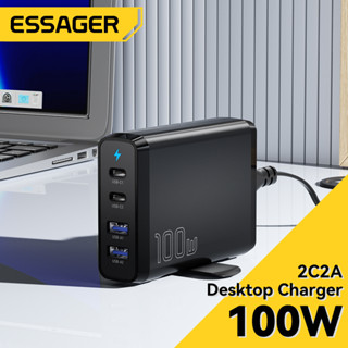 Essager ที่ชาร์จ usb Type c 100W GaN 2C2A สี่พอร์ต พร้อมกัน รองรับโปรโตคอล PD QC PPS เข้ากันได้กับโทรศัพท์มือถือ แล็ปท็อป ชาร์จเร็ว