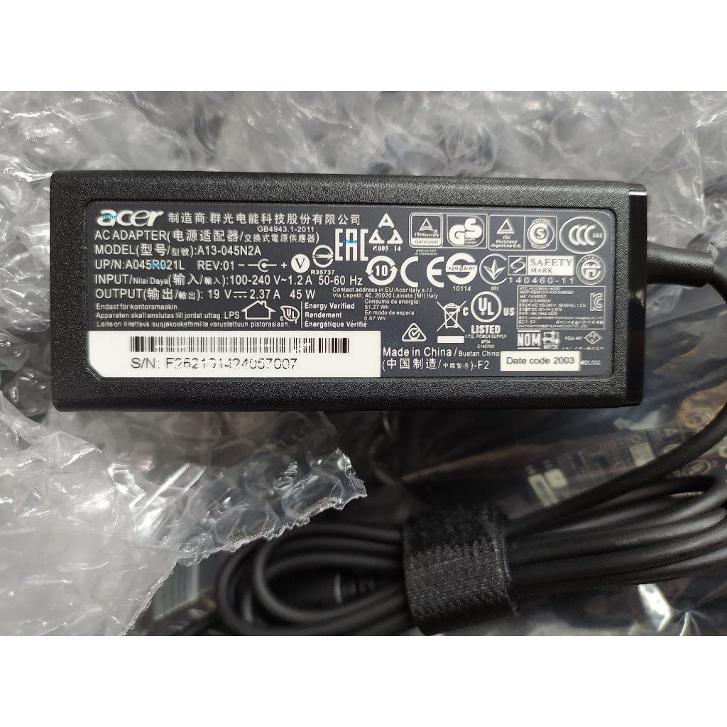 19V 2.37A 45W PA-1450-26 ADP-45HE B สําหรับ Acer TravelMate P276-M, P276-MGAspire E5-721, E5-731, E5