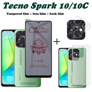 3in1 Tecno Spark 10C ฟิล์มกระจกนิรภัยกันรอยหน้าจอ และฟิล์มเลนส์ และฟิล์มด้านหลัง ป้องกันการแอบมอง สําหรับ Tecno Spark 10 Spark GO 2023 Tecno Spark 10 pro