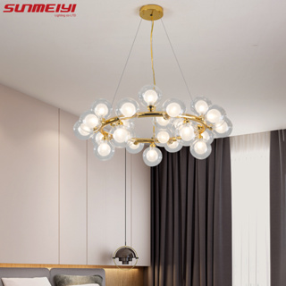 Sunmeiyi โคมไฟระย้า LED สีทอง สไตล์นอร์ดิก สําหรับแขวนตกแต่งห้องนอน ห้องนั่งเล่น