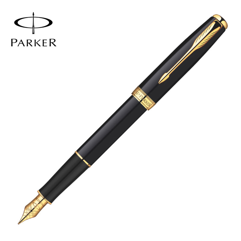 Parker ปากกาหมึกซึม หมึกซึม และไส้ปากกาหมึก สีดําด้าน ขอบสีทอง
