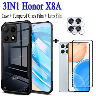 3 in 1 Honor X8A เคสโทรศัพท์มือถือ กันตก สําหรับ Honor X8 A X7A ฟิล์มกระจกนิรภัย + ฟิล์มเลนส์