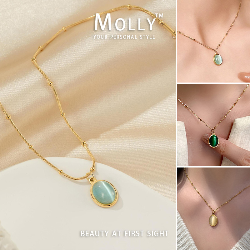 Molly สแตนเลสสร้อยคอโอปอลสีฟ้าสําหรับผู้หญิง Non Tarnish 18K Gold Plated แฟชั่นอัญมณี Clavicle Chain Choker แฟชั่นเครื่องประดับ
