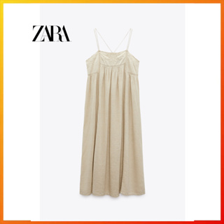 Zara ใหม่ TRF ชุดมิดี้เดรส ผ้าลินิน ปักลาย สําหรับสตรี 7200339 710