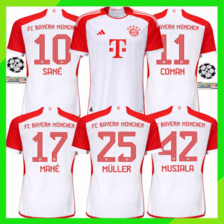 เสื้อกีฬาแขนสั้น ลายทีมชาติฟุตบอล Bayern 23/24 ชุดเหย้า สีขาว คุณภาพสูง AAA