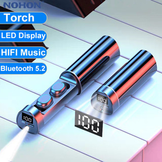 หูฟังบลูทูธไร้สาย 5.2 TWS ขนาดเล็ก แบบพกพา พร้อมจอแสดงผล LED และไฟฉาย สําหรับเล่นกีฬากลางแจ้ง