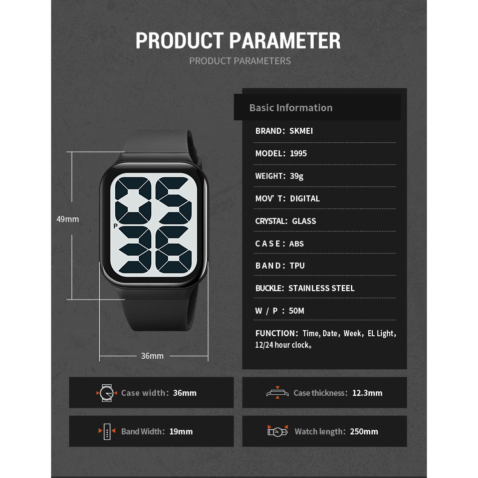Skmei นาฬิกาข้อมือดิจิทัล อิเล็กทรอนิกส์ สายหนัง PU กันน้ํา หรูหรา สไตล์สปอร์ต แฟชั่นสําหรับผู้ชาย และผู้หญิง - รูปที่ 4