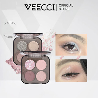 Veecci พาเลทตา อายแชโดว์พาเลท กลิตเตอร์ เนื้อแมตต์ สี่สี ไม่บาน สําหรับแต่งหน้า พาเลทแต่งหน้าสาวนักเรียนสีเอิร์ธโทน