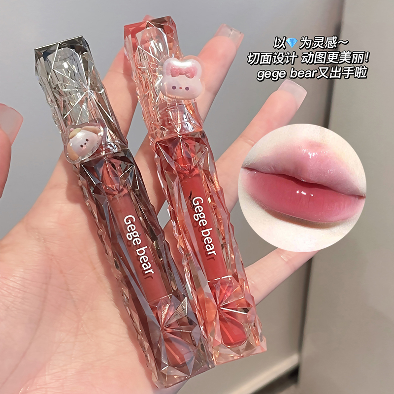 Gege Bear ลิปกลอส, ลิปสติกเคลือบริมฝีปาก กระจก ติดทนนาน ชุ่มชื้น 6 สี