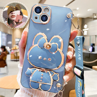 สําหรับ Huawei Nova 3i Nova 4e Nova 5i Nova 5t Nova 6 SE เคสโทรศัพท์ กระต่าย น่ารัก ชุบ กระจกแต่งหน้า ที่ยึด หรูหรา นิ่ม ฝาหลัง + สายคล้อง