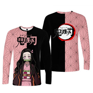 ใหม่ เสื้อยืดลําลอง แขนยาว พิมพ์ลายอนิเมะ Demon Slayer Kamado Nezuko Kamado Tanjirou 3D ทรงหลวม สไตล์ญี่ปุ่น สําหรับผู้ชาย และผู้หญิง