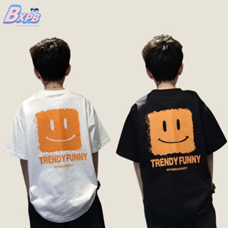 Bxpb ใหม่ เสื้อยืดแขนสั้นลําลอง ผ้าฝ้าย ระบายอากาศ พิมพ์ลายการ์ตูนหน้ายิ้ม คุณภาพสูง สําหรับเด็กผู้ชาย 100-160