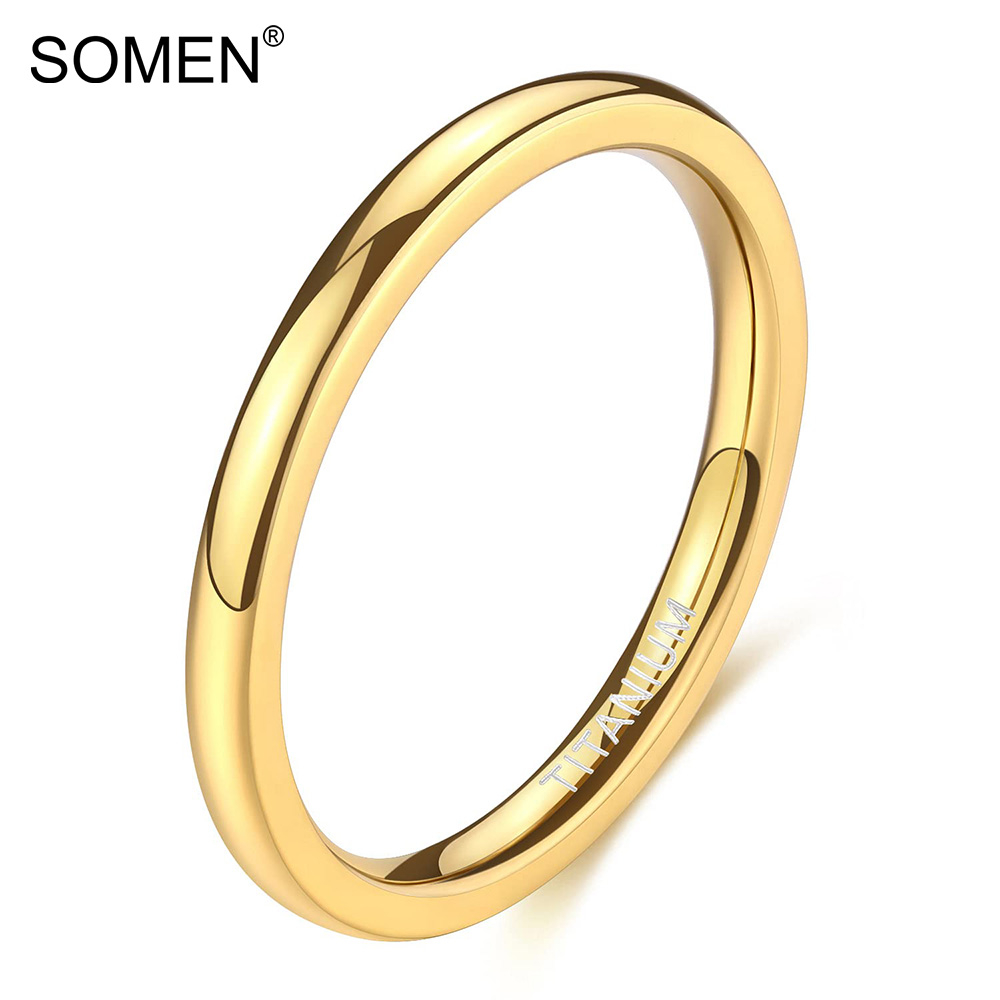 Somen แหวนไทเทเนียม สีทอง 2 มม. ใส่สบาย ไซซ์ 3-12.5 สําหรับผู้ชาย ผู้หญิง งานแต่งงาน