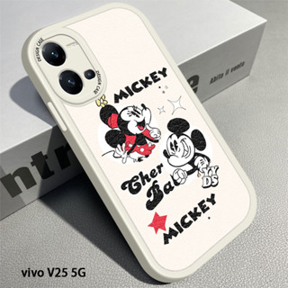 เคสโทรศัพท์มือถือ ซิลิโคนนิ่ม หนัง PU ลายการ์ตูนมิกกี้ มินนี่เมาส์ สําหรับ Vivo V23 V23E V25 V25E V27 Pro 5G