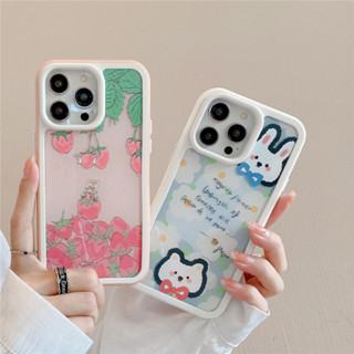 เคสโทรศัพท์มือถือ กันกระแทก ลายดอกไม้ กระต่าย สตรอเบอร์รี่น่ารัก สําหรับ iPhone14pro 13 12 pro max 11