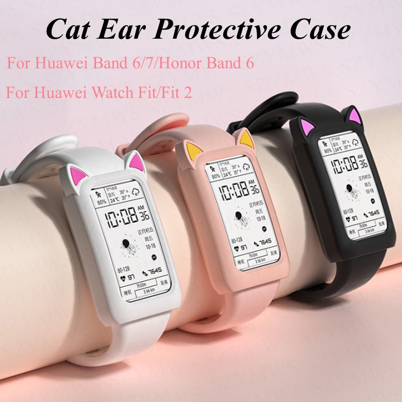Huawei Band 9 8 7 6 หูแมว ซิลิโคน เคส สําหรับ Huawei Watch GT4 46 มม. 41 มม. สร้อยข้อมือ สมาร์ทวอทช์ ป้องกันหน้าจอ เคสเปลี่ยน สายรัดข้อมือ
