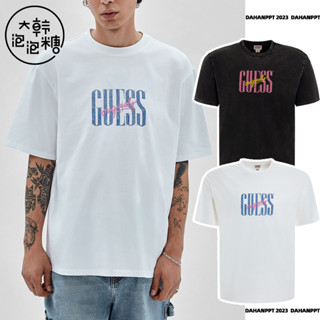 Guess เสื้อยืดคอกลม แขนสั้น ผ้าฝ้ายแท้ สไตล์สปอร์ต สําหรับทุกเพศ