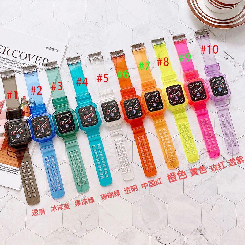 สายนาฬิกาข้อมือพลาสติกใส พร้อมเคส สําหรับ Apple Watch Series 6 SE 5 4 3 2 1 iwatch Strap 38 มม. 40 มม. 42 มม. 44 มม.