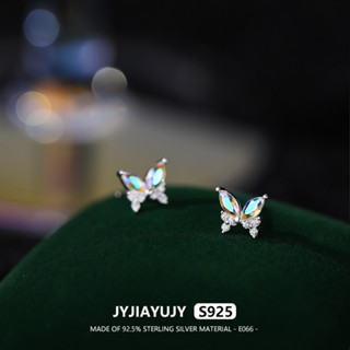 Jyjiayujy ต่างหูสตั๊ด เงินแท้ 100% รูปผีเสื้อ ฝังเพทาย คุณภาพสูง ขนาดใหญ่ 12.5 มม. หลากสี เครื่องประดับแฟชั่นเกาหลี E066
