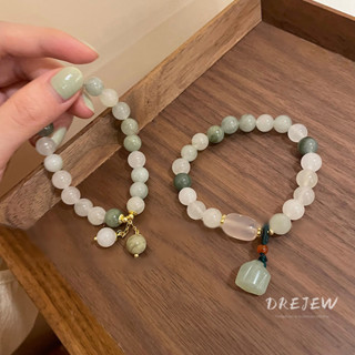 Drejew สร้อยข้อมือ จี้หินธรรมชาติ รูปดอกบัว สไตล์จีน เรียบง่าย เครื่องประดับ สําหรับผู้หญิง