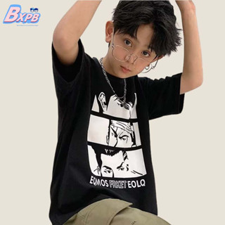 Bxpb ใหม่ เสื้อยืดแขนสั้นลําลอง ผ้าฝ้าย พิมพ์ลายการ์ตูนอนิเมะ ทรงหลวม ระบายอากาศ คุณภาพสูง สําหรับเด็กผู้ชาย 100-160