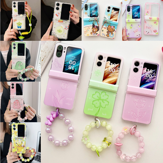 เคสมือถือ แบบพับได้ ลายกราฟฟิตี้ สี่ใบโคลเวอร์ พร้อมจี้ กันกระแทก สําหรับ OPPO Find N2 Flip 5G