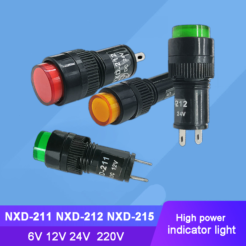 ไฟสัญญาณ 10 มม. NXD-211 12 มม. NXD-212 8 มม. NXD-215 12V 24V 220V 10 ชิ้น