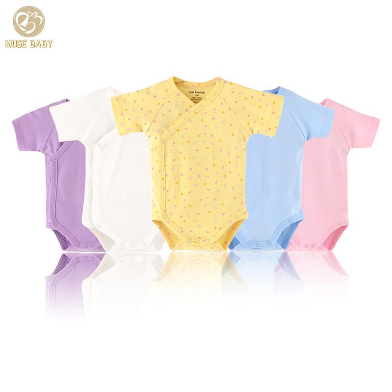 ชุดรอมเปอร์ บอดี้สูท แขนสั้น ผ้าฝ้าย 100% สีพื้น สําหรับเด็กทารกแรกเกิดผู้หญิง
