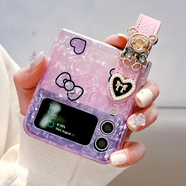 Fold Casekt Cat สําหรับ SAMSUNG Z Flip6 Flip5 Flip4 Z Flip3 Casing For Girl กันกระแทกเลนส์ Protector Shell texture Case (BY-G)