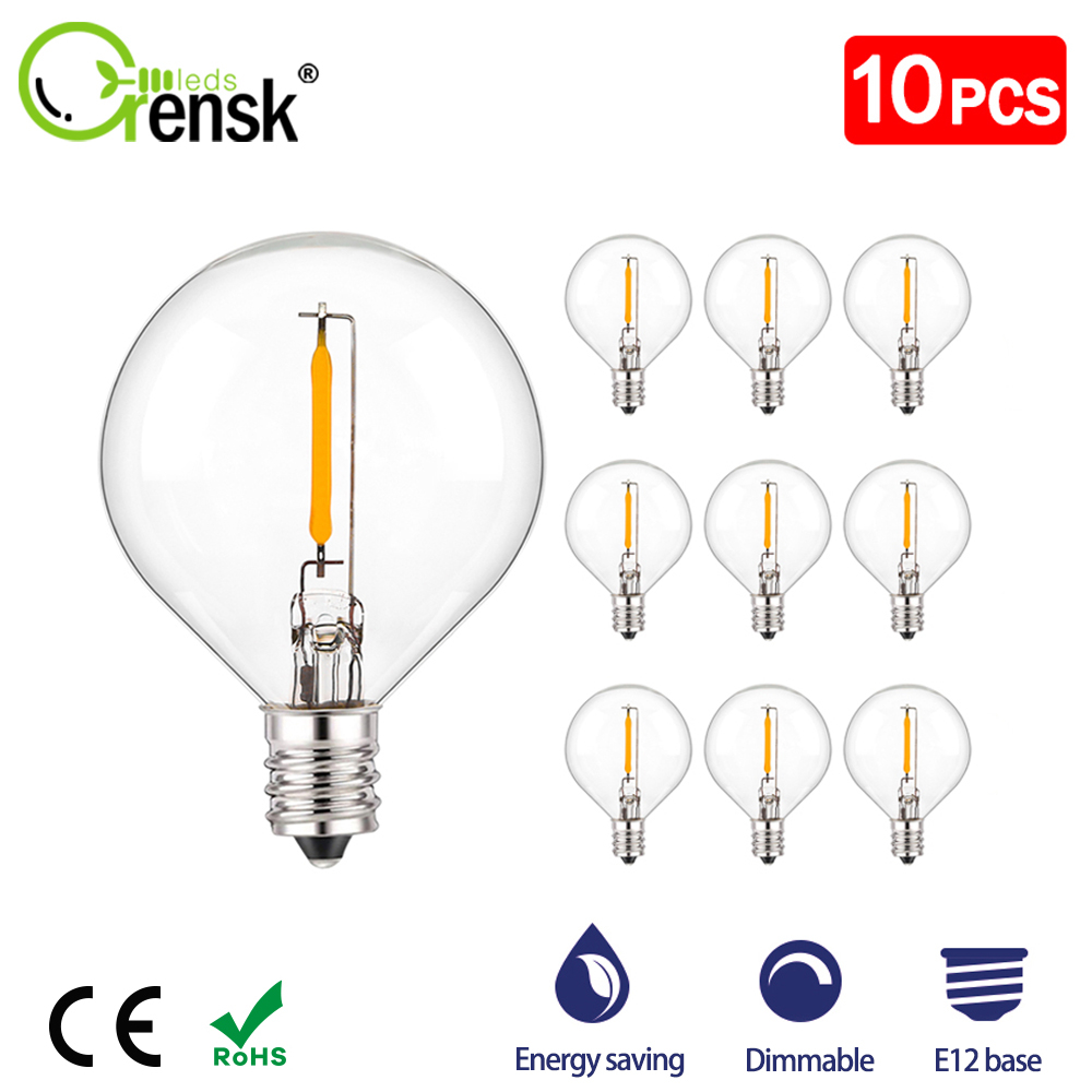 หลอดไฟ LED G40 E12 1W 220V 10W สีขาวอบอุ่น สไตล์เรโทร แบบเปลี่ยน สําหรับตกแต่งระเบียง 10 แพ็ค