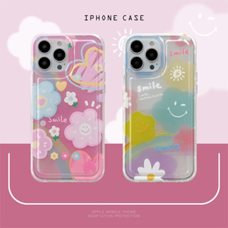 《MFD》Cute Sweet flowers phone case For iPhone 14 14Pro 14ProMax 11 12 13promax New shockproof Lens protection phone case 13pro case Cartoon Cute rainbow flowers Soft Case For iPhone 11 for girls pink