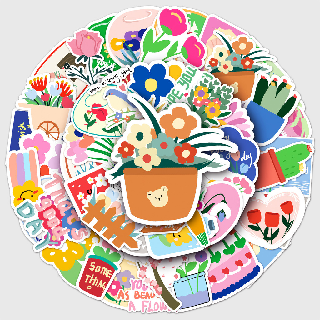 50 ชิ้นตลกดอกไม้สติกเกอร์กันน้ํา DIY สําหรับโทรศัพท์แล็ปท็อปรถสติกเกอร์ Creative Home Decal